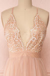 Gunvor Blush Pink Mesh Maxi Dress w/ Glitter | Boutique 1861 front close-up