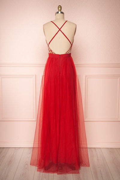 Gunvor Red Mesh Gown with Glitter back view | Boutique 1861