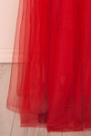 Gunvor Red Mesh Gown with Glitter skirt close up | Boutique 1861