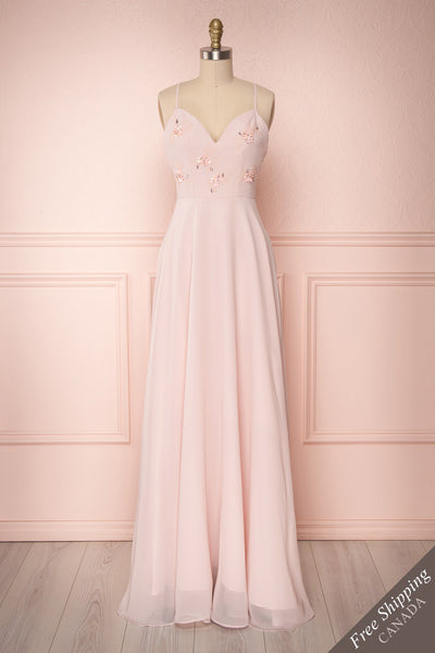 Gurito Blush Pink A-Line Chiffon Gown w/ Crystals | Boutique 1861