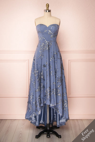 Gustavia Steel Blue Glitter A-Line Bustier Gown | Boutique 1861