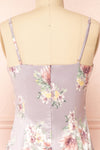 Gwenny Mauve Cowl Neck Floral Midi Dress | Boutique 1861 back close-up