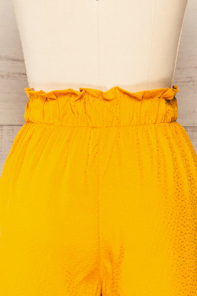 Gysele Mustard High-Waisted Paperbag Shorts | La petite garçonne back close-up