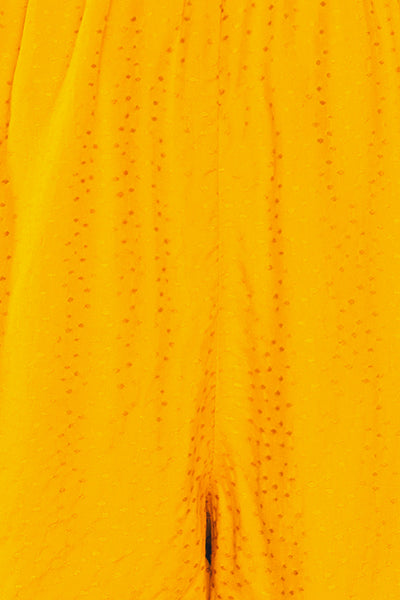 Gysele Mustard High-Waisted Paperbag Shorts | La petite garçonne fabric