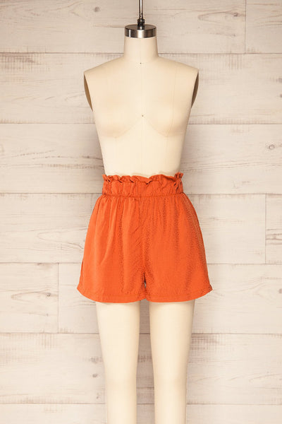 Gysele Orange High-Waisted Paper-Bag Shorts | La petite garçonne