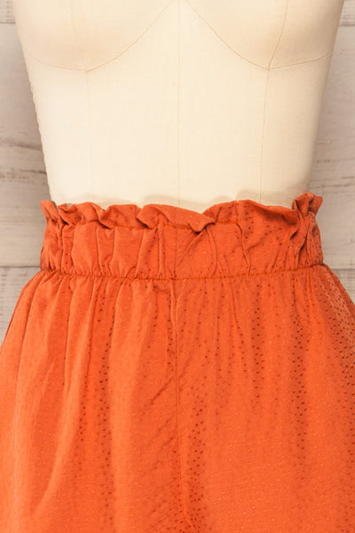 Gysele Orange High-Waisted Shorts with Pockets | La petite garçonne front close-up