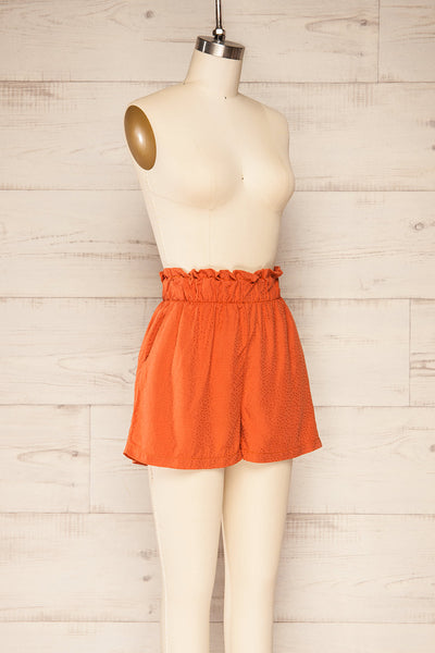 Gysele Orange High-Waisted Shorts with Pockets | La petite garçonne side view