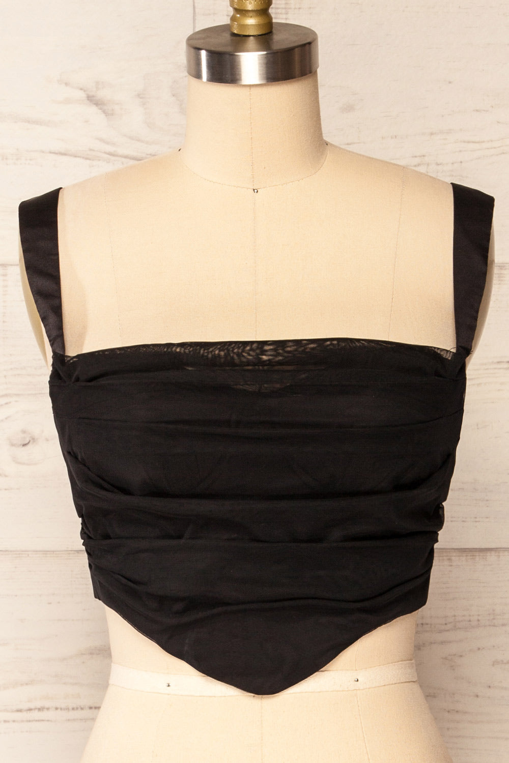 Habenla Black Bustier Crop Top | La petite garçonne front close up