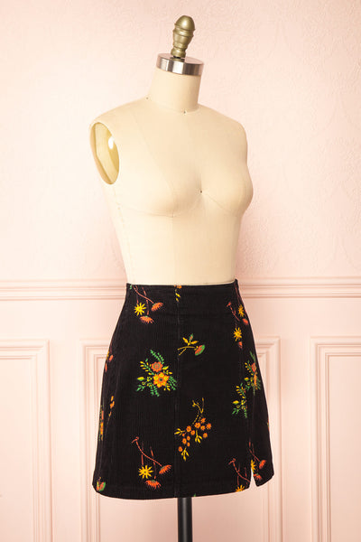 Hadley Black Floral Short Corduroy Skirt | Boutique 1861 side view