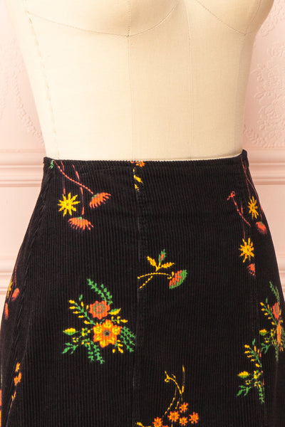 Hadley Black Floral Short Corduroy Skirt | Boutique 1861 side close-up