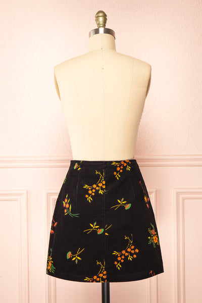 Hadley Black Floral Short Corduroy Skirt | Boutique 1861 back view