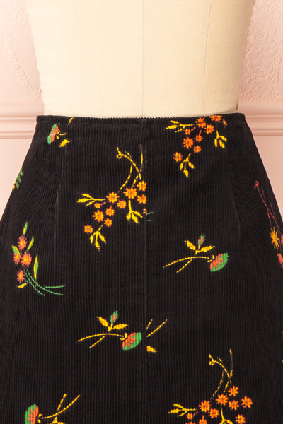 Hadley Black Floral Short Corduroy Skirt | Boutique 1861 back close-up