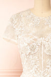 Hagalia Embroidered Beige Bridal Midi Dress | Boudoir 1861 front close-up