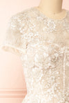 Hagalia Embroidered Beige Bridal Midi Dress | Boudoir 1861 side close-up