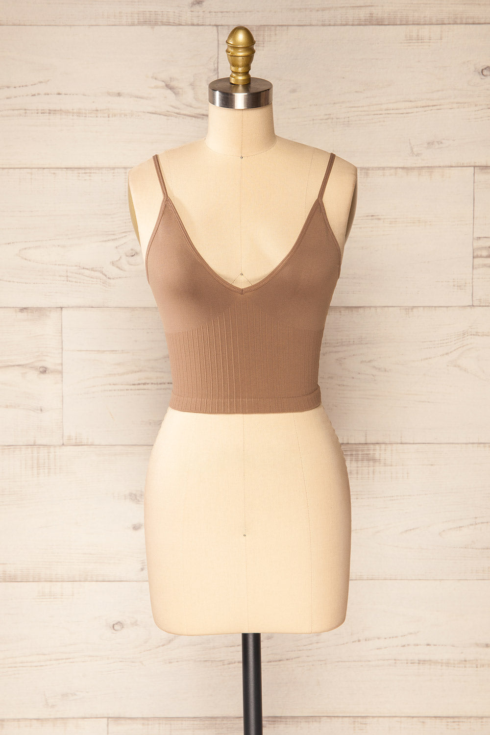 Hagen Mocha Beige V-Neck Cropped Cami | La petite garçonne front view 