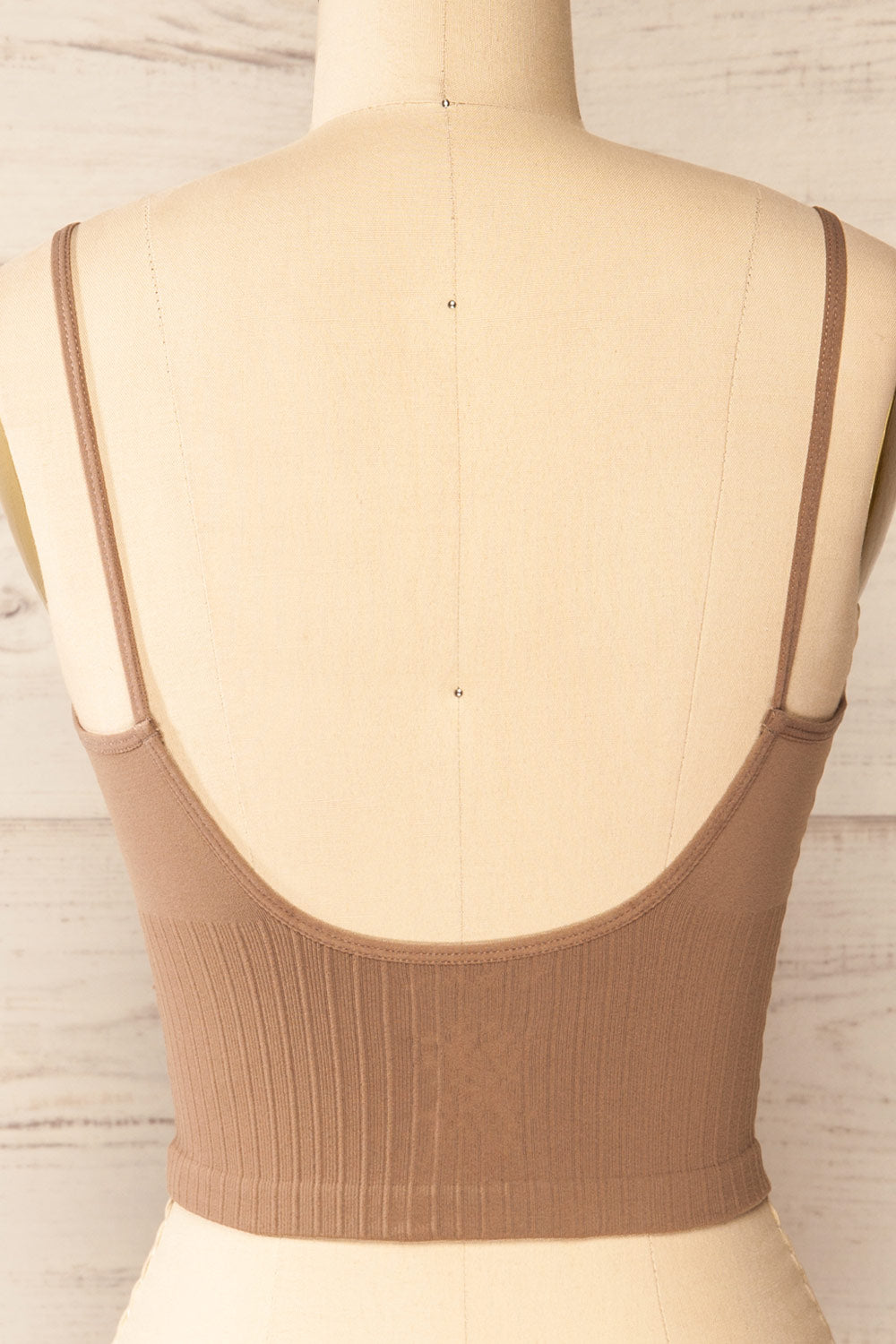 Hagen Mocha Beige V-Neck Cropped Cami | La petite garçonne back close-up