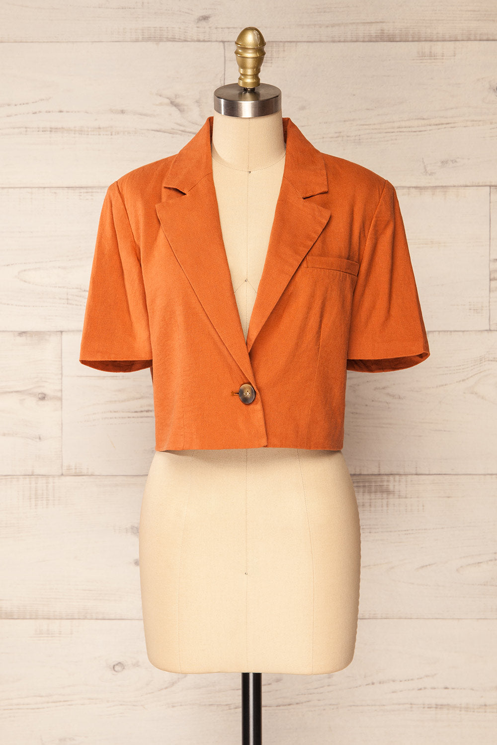 Haidari Rust Button-Up Crop Top | La petite garçonne front view 