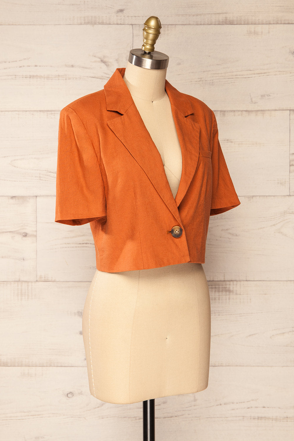 Haidari Rust Button-Up Crop Top | La petite garçonne side view 