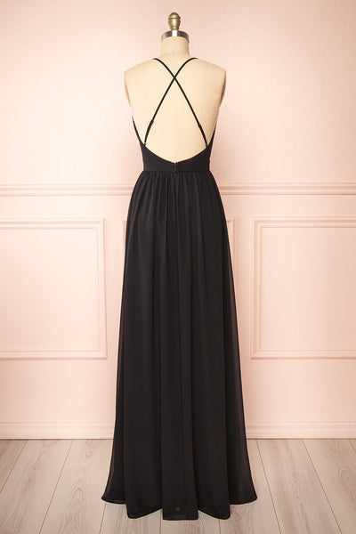 Haley Black Chiffon Gown with Plunging Neckline | Boutique 1861 back view
