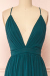 Haley Emerald Deep V-Neck Chiffon Maxi Dress | Boutique 1861 front close-up