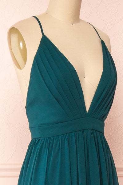 Haley Emerald Deep V-Neck Chiffon Maxi Dress | Boutique 1861 side close-up
