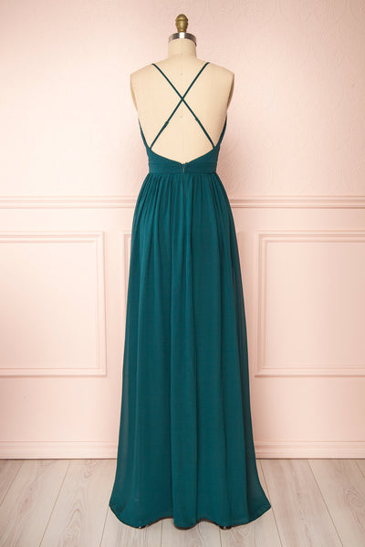 Haley Emerald Deep V-Neck Chiffon Maxi Dress | Boutique 1861 back view