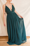 Haley Emerald Deep V-Neck Chiffon Maxi Dress | Boutique 1861 model