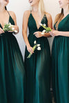 Haley Forest Green Chiffon Gown with Plunging Neckline | Boutique 1861 on models