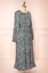 Halona Green Pleated Long Sleeve Floral Midi Dress | Boutique 1861  side view