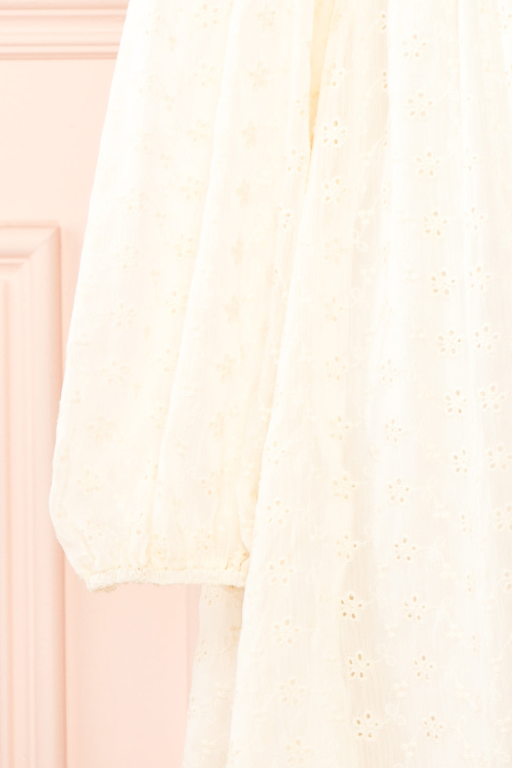 Halsey Cream English Embroidered Short Dress | Boutique 1861 sleeve close-up