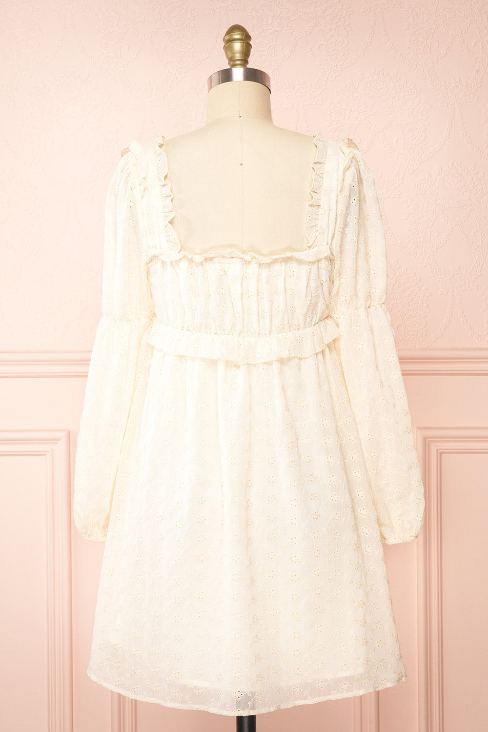 Halsey Cream English Embroidered Short Dress | Boutique 1861 back view