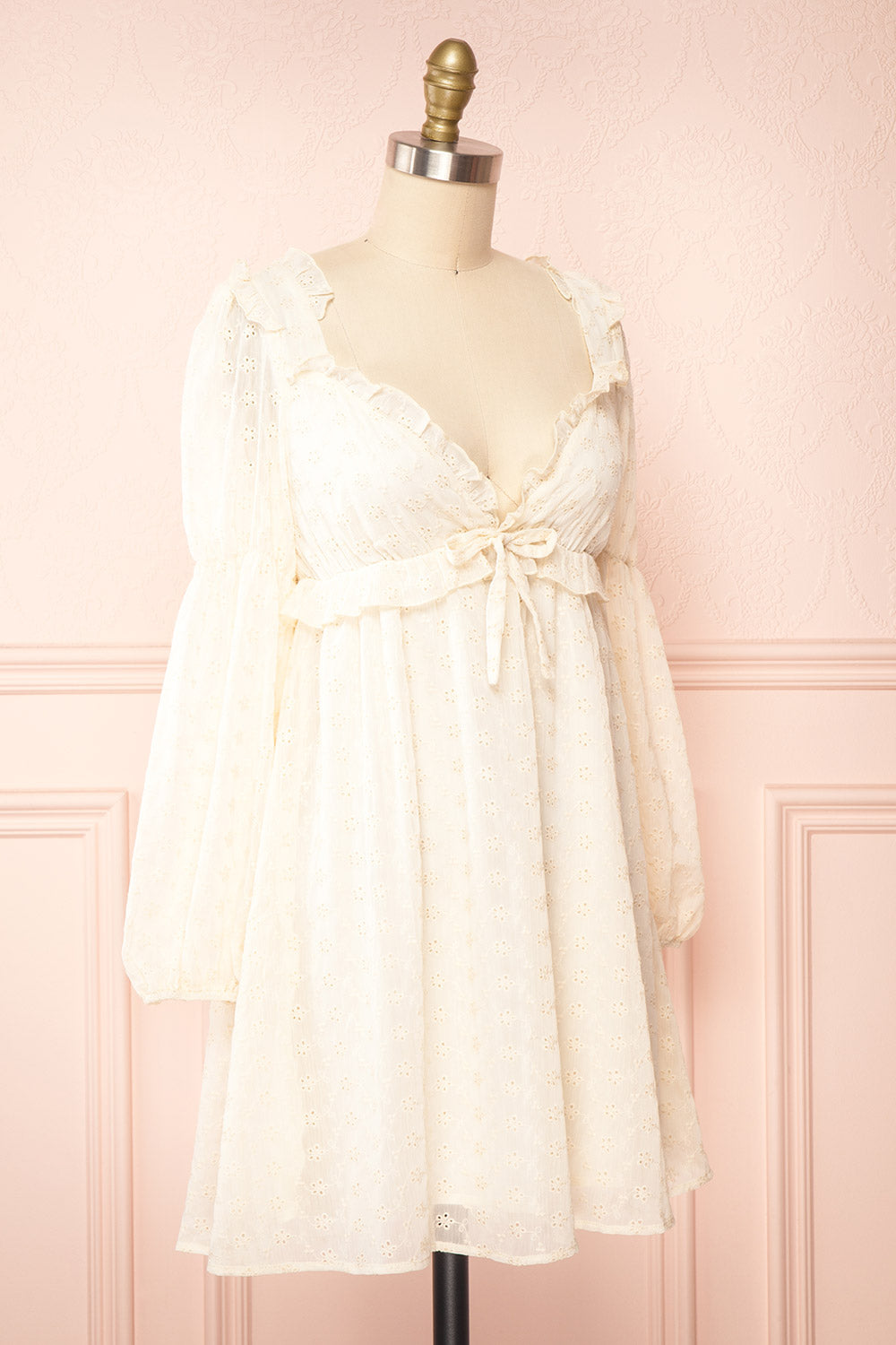 Halsey Cream English Embroidered Short Dress | Boutique 1861 side view