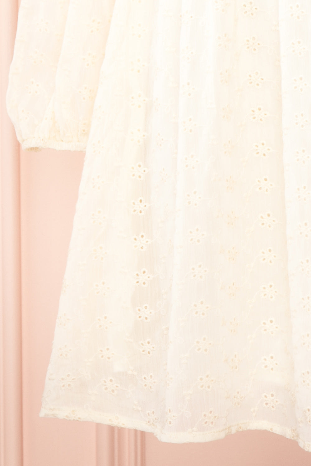 Halsey Cream English Embroidered Short Dress | Boutique 1861 bottom close-up