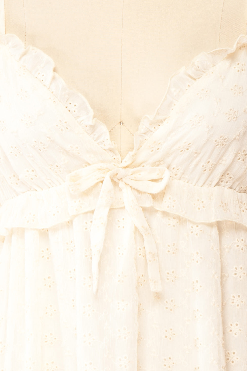 Halsey Cream English Embroidered Short Dress | Boutique 1861 bow close-up