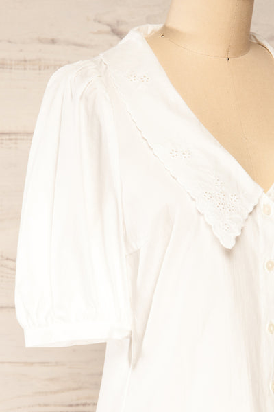Haneul White Puffy Sleeves Buttoned Blouse | La petite garçonne side close-up