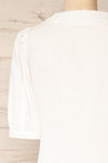 Haneul White Puffy Sleeves Buttoned Blouse | La petite garçonne back close-up