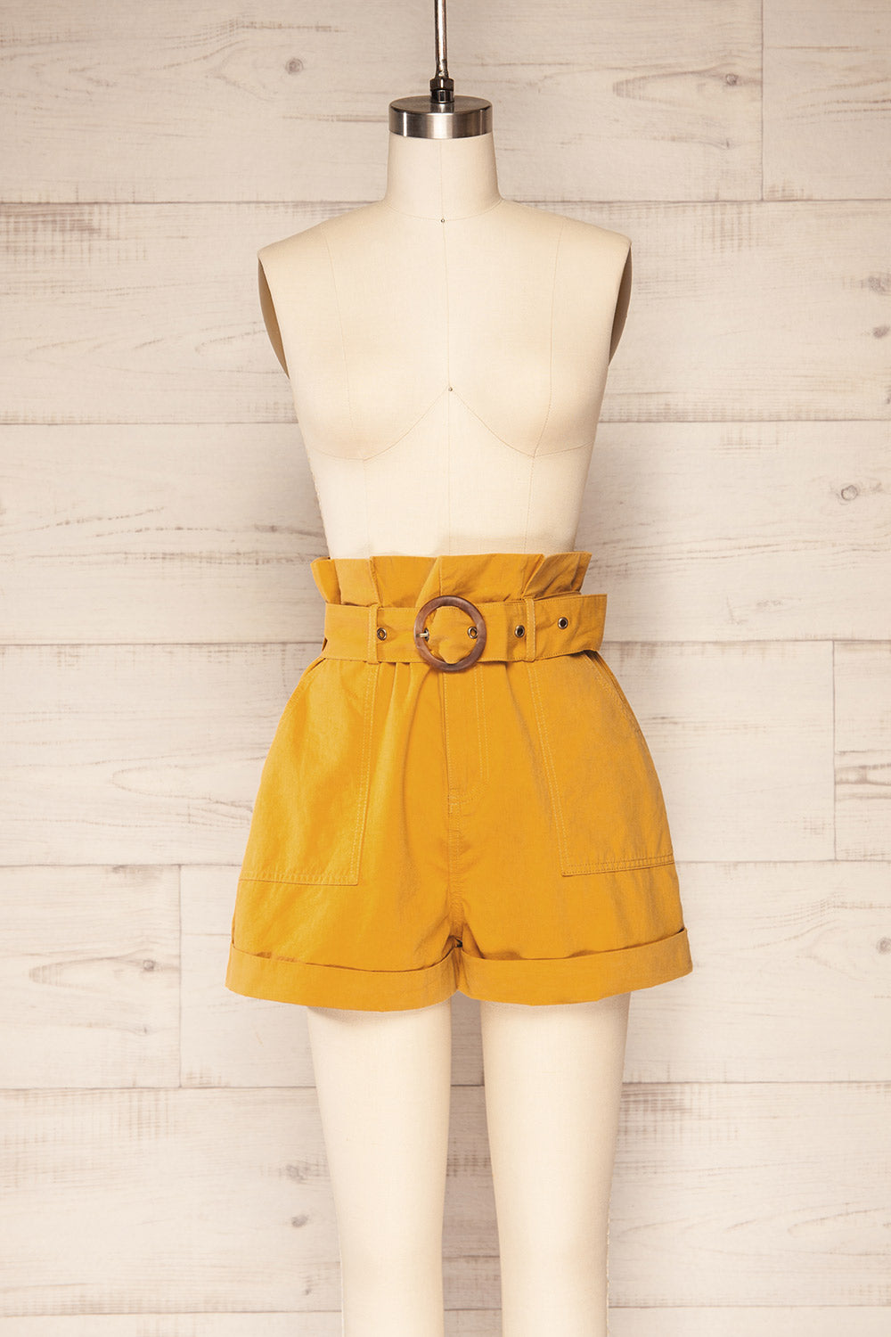 Hanko Yellow Belted High-Waisted Shorts | Boutique 1861 front view 