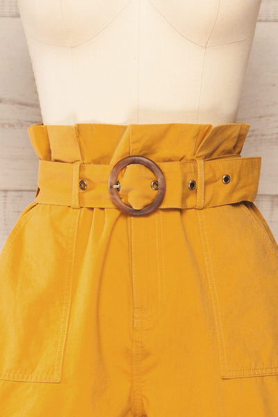 Hanko Yellow Belted High-Waisted Shorts | Boutique 1861 front close-up
