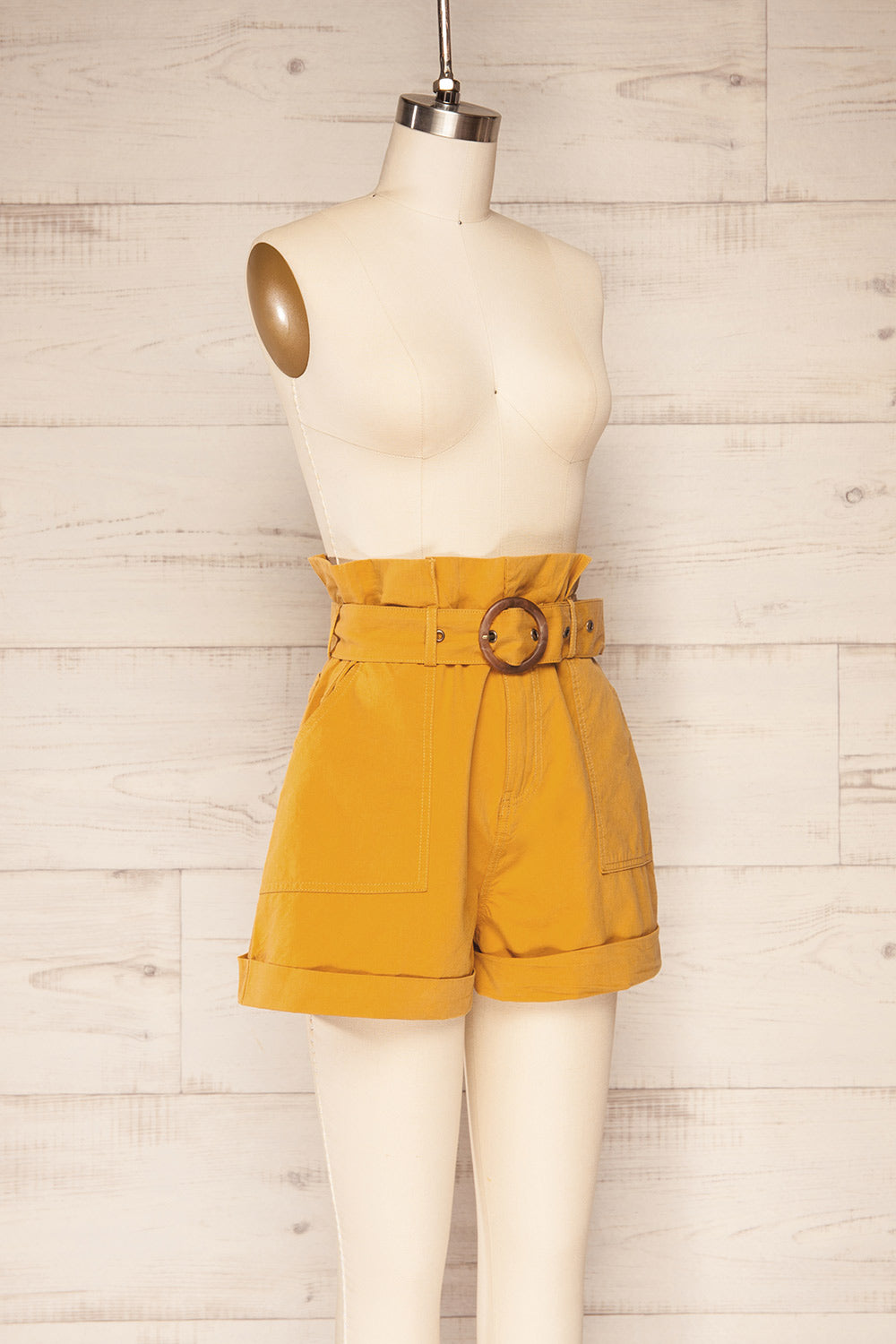 Hanko Yellow Belted High-Waisted Shorts | Boutique 1861 side view 