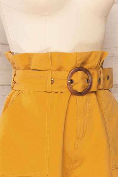 Hanko Yellow Belted High-Waisted Shorts | Boutique 1861 side close-up