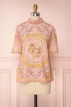 Hansol Light Pink Baroque Printed Short Sleeved Top | Boutique 1861