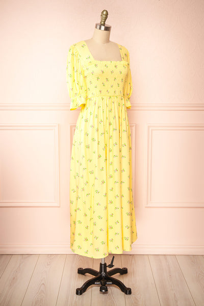 Hapi Yellow Floral Midi Dress | Boutique 1861 side view