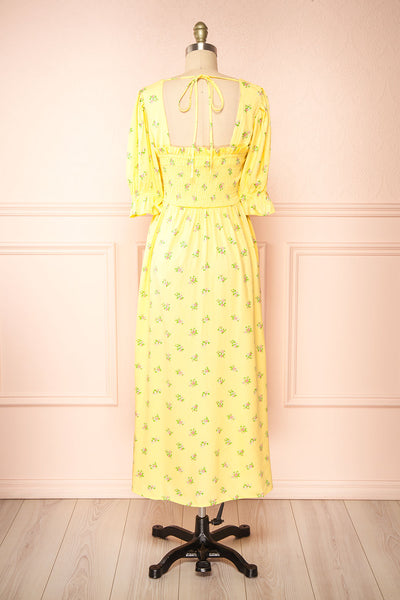 Hapi Yellow Floral Midi Dress | Boutique 1861 back view