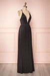 Harini Black Silky A-Line Gown with Plunging Neckline | SIDE VIEW | Boutique 1861