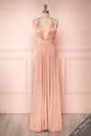 Harini Blush Pink Silky Gown with Plunging Neckline | FRONT VIEW | Boutique 1861