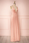 Harini Blush Pink Silky Gown with Plunging Neckline | SIDE VIEW | Boutique 1861