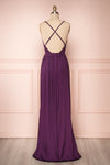 Harini Eggplant Purple Silky Gown w Plunging Neckline  | BACK VIEW | Boutique 1861