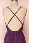 Harini Eggplant Purple Silky Gown w Plunging Neckline  | BACK CLOSE UP | Boutique 1861