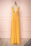 Harini Mustard Yellow Silky Gown w Plunging Neckline | FRONT VIEW | Boutique 1861