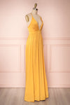 Harini Mustard Yellow Silky Gown w Plunging Neckline | SIDE VIEW | Boutique 1861